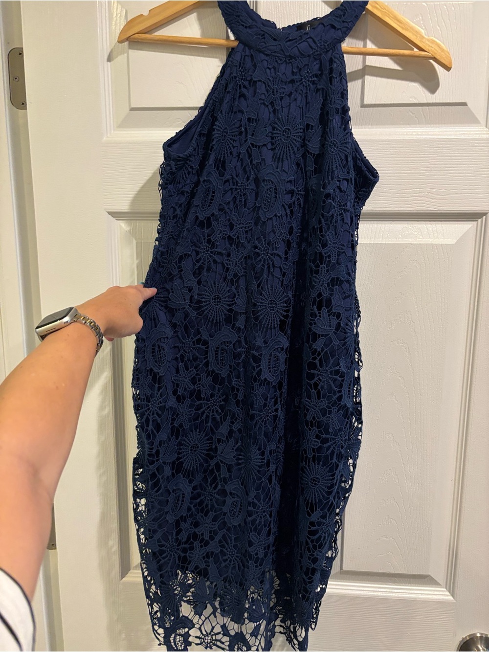Navy Crochet Halter Midi Dress - Women